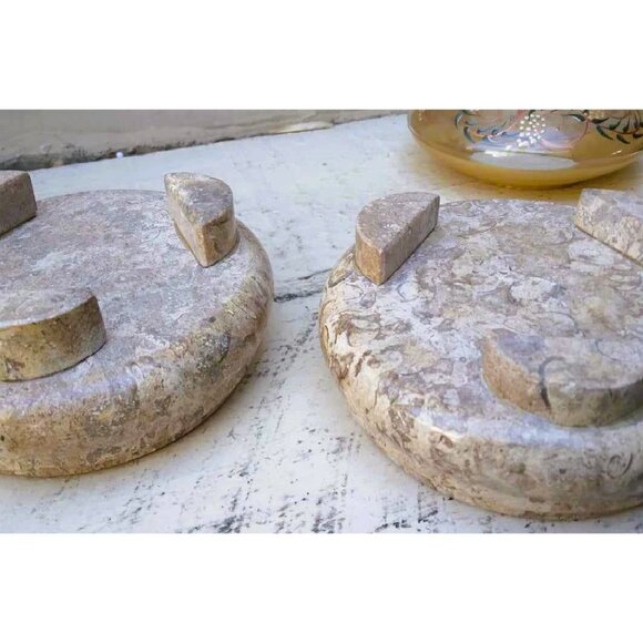 Vintage Hand Painted Madiggan Australia Glass Votives on Onyx/Marble stands - Picture 6 of 7